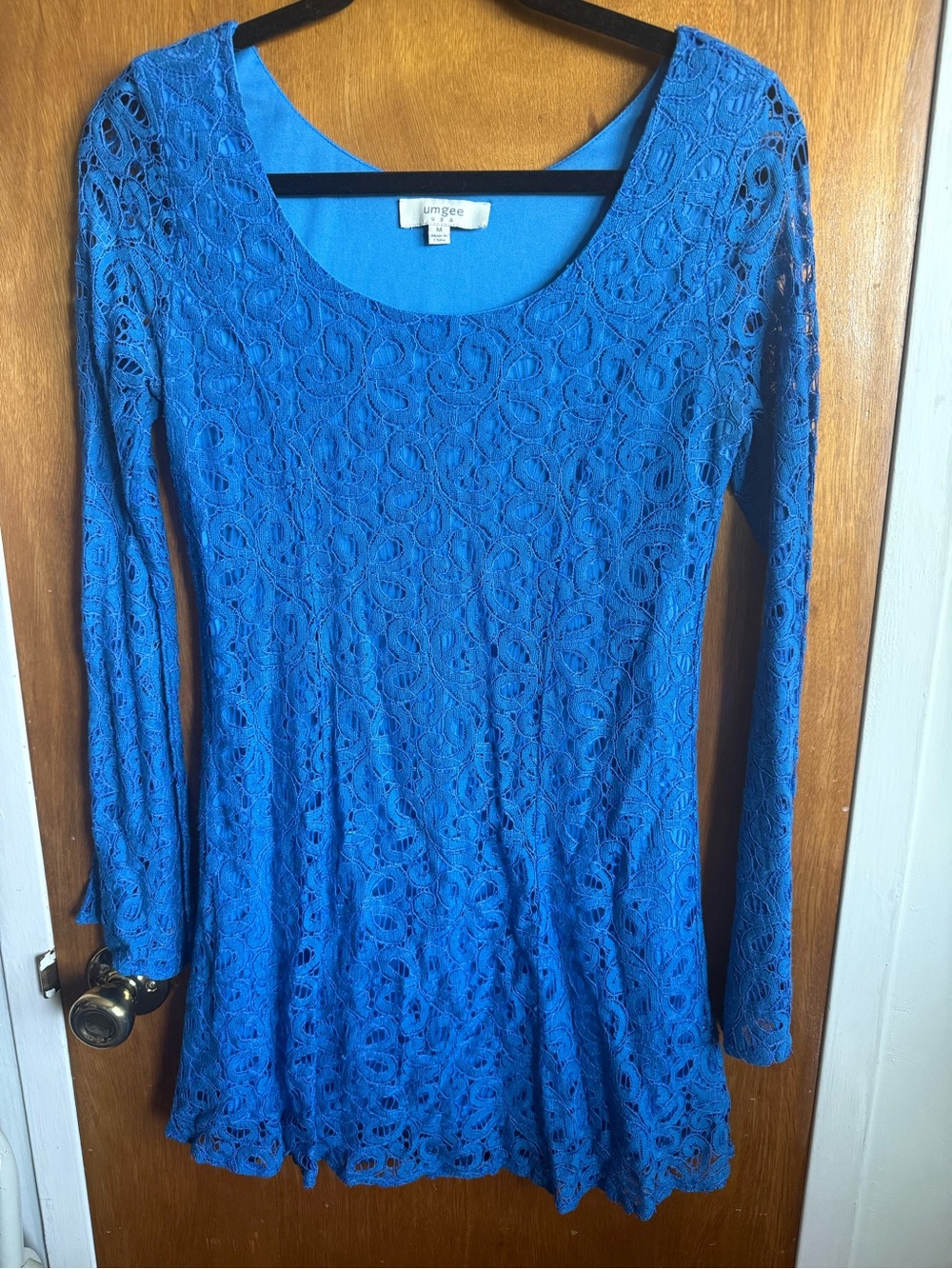 Umgee Cobalt Blue Lace Long-Sleeve Swing Dress